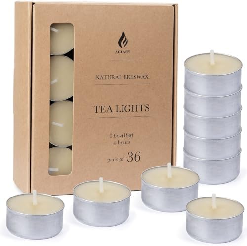 36PCS Beeswax Tealight Candles, Cream White, Aluminum Cups, 4H Burn by Aglary