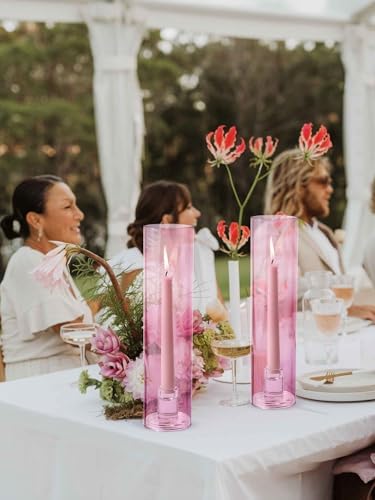 Vixdonos Glass Hurricane Candle Holder Set of 3 Modern Candlestick Holders Long Taper Candle Stand with 11.8 inch Tall Cylinder Windproof Cover for Wedding Party Table Centerpiece Outdoor - Image 2