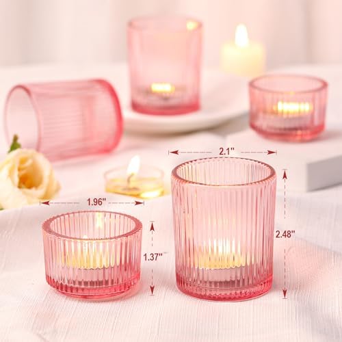 NITIME 20pcs Assorted Ribbed Pink Votive Candle Holders, Tealight Candle Holder for Valentine's Day, Pink Candle Holders for Wedding Table Decor, Mother' s Day, Bridal Shower and Party Decorations - Image 2