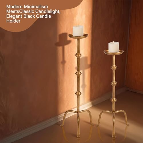Mumufy 2 Pcs Metal Tall Floor Candleholder Candlestick, 32 in, 27 in, Gold - Image 5