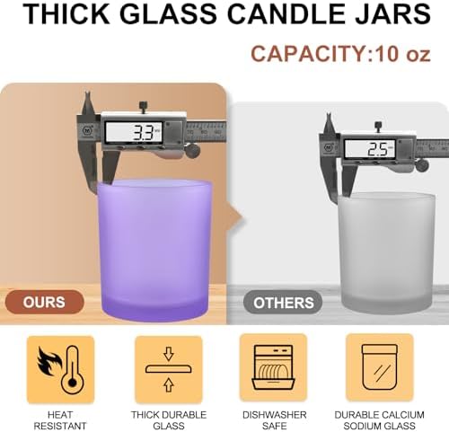 SHOWIN 10 OZ Thick Candle Jars for Making Candles 15 Pcs, Empty Jars with Wood Lids for Candle Making, Sample Container, Frosted Purple - Image 3
