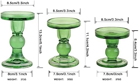 6-Piece Set of Green Glass Candlestick, Crystal Candlestick Holder Holder and Conical Candle, Christmas Candle Holder Decoration, Family Living Room Wedding Candle Holder (green2sets) - Image 2