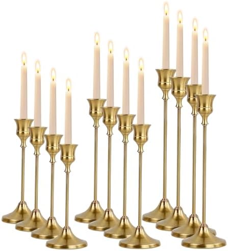 French Gold Taper Candle Holders 4 Sets(12 Pcs) - Tall Metal Candlestick Holders for Table Centerpiece, Formal Dinner, Wedding, Fireplace Mantel Decor, Fits 3/4 Inch Thick Candles by Unknown