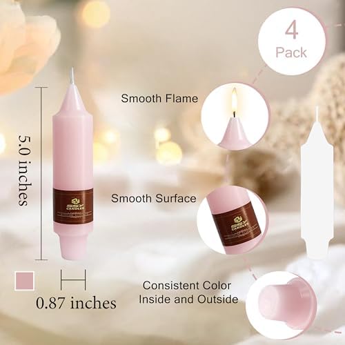 Candy Short Taper Candle 5 Inch Candlesticks Unscented Dripless Tapered Candle Set for Home Decor Wedding Party Dinner Candles, 4 Pack - Image 4