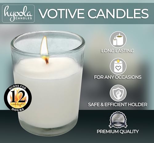 Hyoola White Votive Candles in Glass - Pack of 24 Votive Candle - 12 Hour Burn Time - Unscented Votive Candles - European Made Glass Votives - Image 3