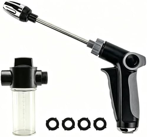 High Pressure Water Washer Jet with Foam Bottle, 360° Rotating Garden Hose Nozzle Sprayer, 3/4 in Connector, Adjustable Spray Wand with 4 Sealing Rings for Car, Yard, Patio, Pet Cleaning