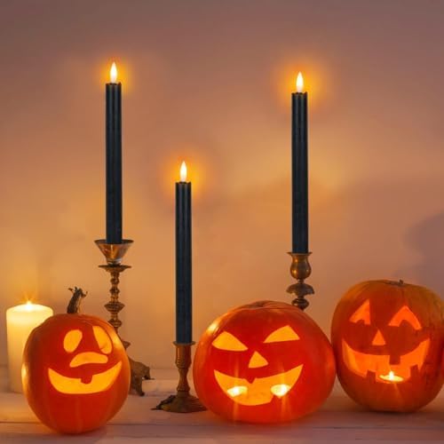 Halloween Flameless Taper Candles with 6 Hour Timer, Battery Operated Black LED Taper Candles Real Wax 3D Wick Flickering Halloween Dinner Table Decor Lights(6 Pack, 0.78” x 9.64”) - Image 5