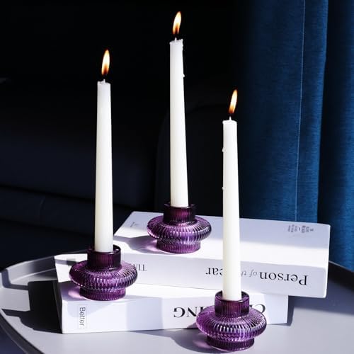 VOHO Set of 6 Purple Taper Candle Holders for Halloween Thanksgiving Gifts - Image 3