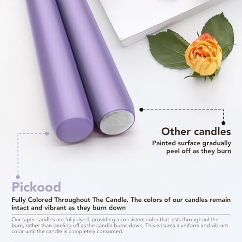 New Burning Formula Unscented Dripless 12-Inch Taper Candles Set of 12 - Lavender, for Wedding, Dinner - Smokeless, Long Burning - Hand Poured, Colored Tall Candlesticks - Lavanda - Image 3