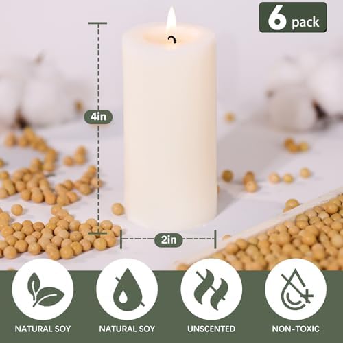 6 Pack Soy White Pillar Candles, 210 Hours Long Burning Candles, 2x4 Inch - Image 2