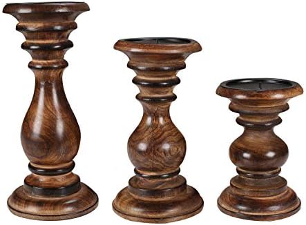 Candle Holders Set of 3 (10",8" & 6" Height)_Burnt Finish,Pillar Candle Holder in Mango Real Wood,Decorative Candle Holders for Table Centerpiece, Wedding, Party, Home Décor, Spa, Farmhouse, Gifting - Image 5