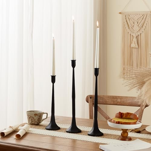 Iron Taper Candle Holder Set of 3 15.5” 14” 12” Decorative Modern Vintage Metal Tall Candlestick Holders for Wedding, Dinning Table,Mantle, Party Decoration (3, Black) - Image 2