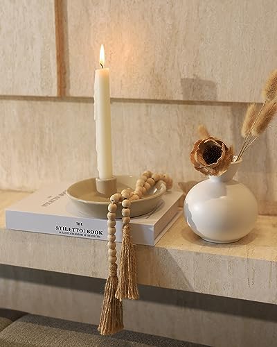DN DECONATION Ceramic Candle Holder, Boho Candlestick Holder with Round Plate for Taper Candles, Unique Farmhouse Porcelain Candle Stick Holder for Meditation/Yoga Room Home Wedding Decor(Gray) - Image 5