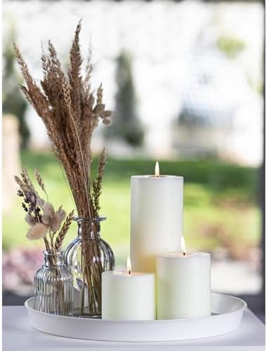 CANDWAX Assorted Pillar Candles Set of 3 – Sizes 3", 4", 8" Unscented Dripless Large Candles, Rustic Style Long Burning for Weddings, Home Decor – Ivory - Image 4