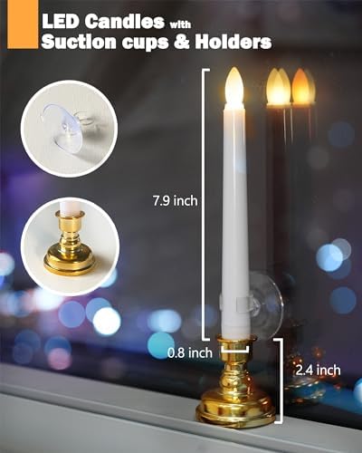 FPOO 6PCS Christmas Window Candles with Timer, Led Flickering Flameless Candles with Remote, Battery Operated Taper Candles Provide Realistic Warm Lights for Home Party Holiday - Image 3