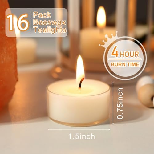 Beeswax Tea Lights Candles 16 Pack, 4 Hours Clean Burn - Image 3