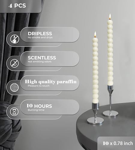 MAITREYA Ivory Tall Taper Candle Stick Candles Spiral Taper Candles-Set of 4 for Decoration Weddings Party Church-Unscented Dripless Candles,10inch(D-Ivory-new) - Image 5