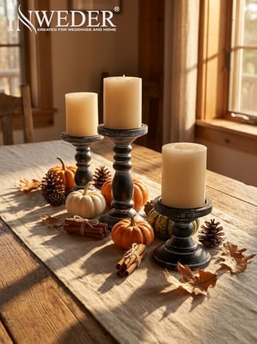 Wood Pillar Candle Holder: Rustic Distressed Black Candle Stand - Image 6