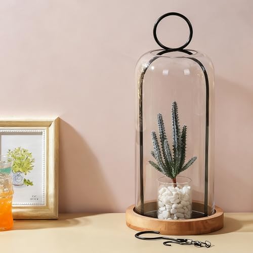 16" High Versatile Black Metal Candle Holder with Handmade Sturdy Glass Dome And Natural Wooden Base for Pillar Candle & Plants, Industrial, Farmhouse, Shabby Chic, Decorative Display Cloche Bell Jars - Image 4