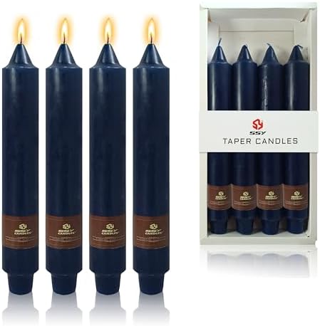 Navy Taper Candle 9 Inch Long Candlesticks Unscented Dripless Tapered Candle Set for Home Decor Wedding Party Dinner Candles, 4 Pack by XINAOBAOLUO