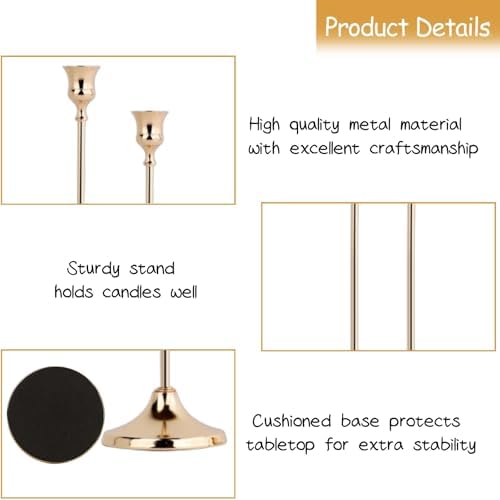 French Gold Candlestick Holders Set of 3, Metal Taper Candle Holders, Classic Decorative Candle Stick for Christmas, Wedding, Party, Dinner Tables,Home Décor - Image 4