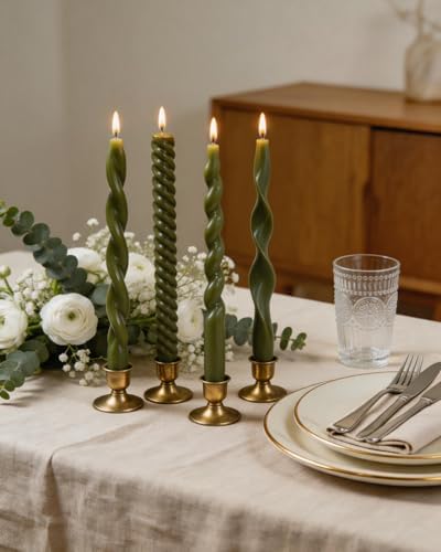 Olive Green Taper Candles Spiral Candlesticks Unscented Smokeless Tall Candles for Wedding Holiday Dinner Party Home Decorative candles-10inch,4pcs - Image 2