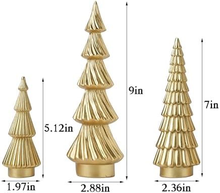 Gold Christmas Tree Decor, Small Resin Christmas Tree Figurines - Image 2