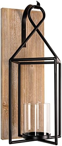 Homemory Wall Candle Sconce, Wood Rustic Candle Holder Decorative Candle Lantern with Glass Holder, Wall Decorations for Living Room, Dining Room by Homemory