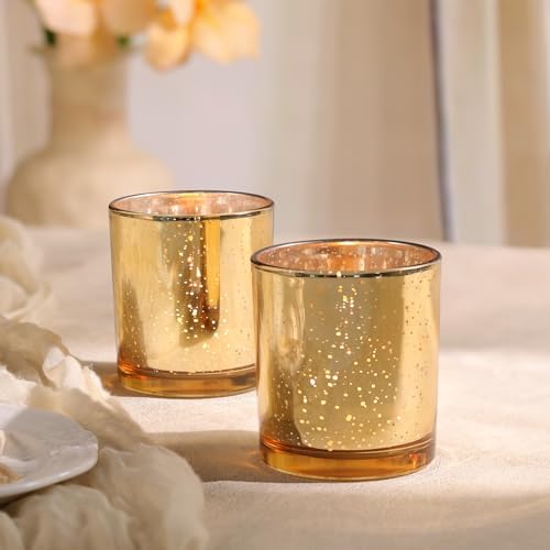 DARJEN 6 Pcs Large Gold Votive Candle Holders Tea Light Candle Holder Glass - Image 3