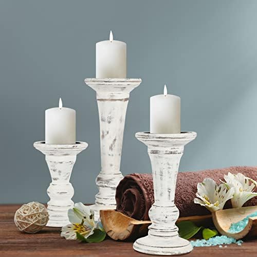 Homebia Design Antique White Wooden Candle Holder Set of 3 – 10, 8, 6 Inch - Image 2