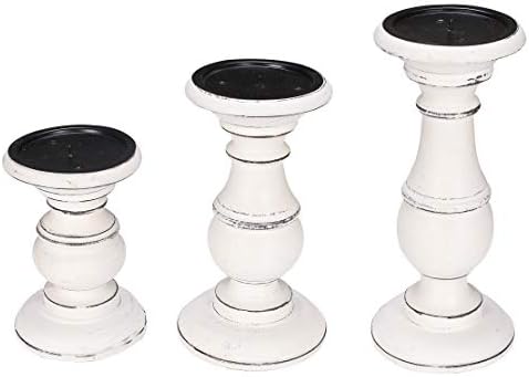 Candle Holders Set of 3 (10",8" & 6" Height)_White Antique,Pillar Candle Holder in Mango Real Wood,Decorative Candle Holders for Table Centerpiece, Wedding, Party, Home Décor, Spa, Farmhouse, Gifting - Image 3