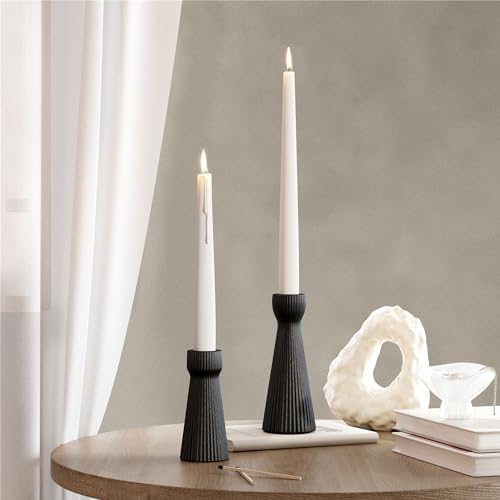 Taper Candle Holders for Candlesticks Ceramic Candle Stick Candle Holder- Set of 2 Decorative Candle Stand for Wedding Decor,Dinner Party and Table Centerpieces,Housewarming Gift Black - Image 2