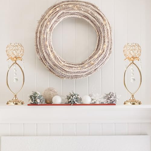 2 Pcs Gold Elegant Metal Crystal Tea Light Candle Holders with Bling Crystal Pendants, Hollow Design - Wedding Table Centerpieces for Anniversary Birthday Party, Home Decor - Image 6