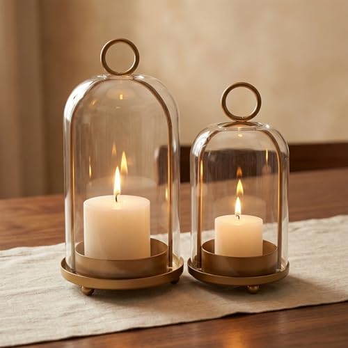 GYKLE Set of 2 Candle Lantern, Candle Holders with Glass Dome 10" & 7.87" - Image 5