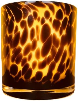Hapton House Tortoise Shell Glass Candle Holder - Votive and Small Pillar Candle Holder - Leopard Print - Cheetah Print - Animal Print - Tortoiseshell - Candle Jar - Wedding - Holiday Decor - Large by HaptonHouse
