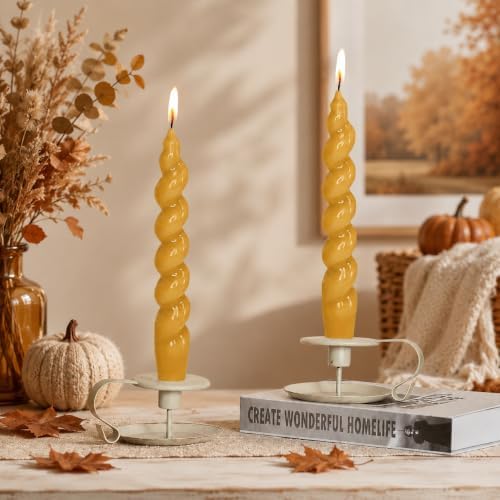 7.5 Inches Spiral Taper Candles Colorful Twisted Candle Dripless Long Candles, Handmade Candlesticks for Wedding Dinner Decor, Set of 4(Mustard Yellow) - Image 5