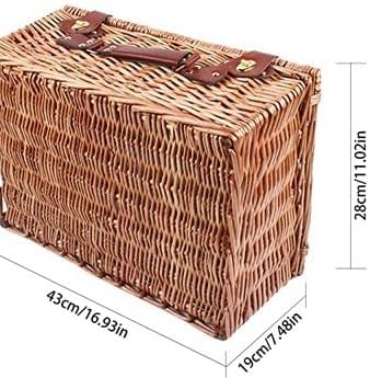 4-Person Handmade Wicker Picnic Basket Set, with Insulated Cooler Compartment, Complete Cutlery Kit, for Outdoor Parties, Picnics, Beach Trips
