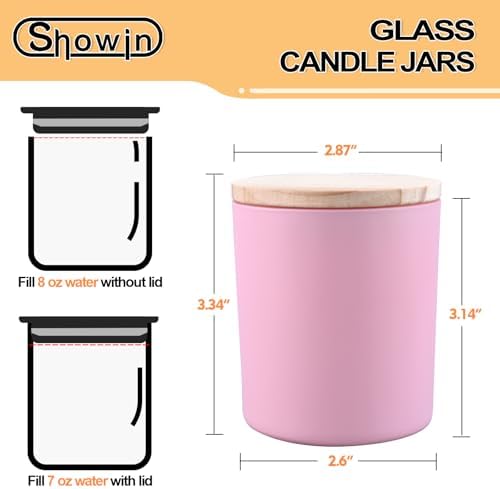 SHOWIN 8 OZ Thick Candle Jars for Making Candles 15 Pcs, Empty Jars with Wood Lids for Candle Making, Sample Container, Matte Pink - Image 4