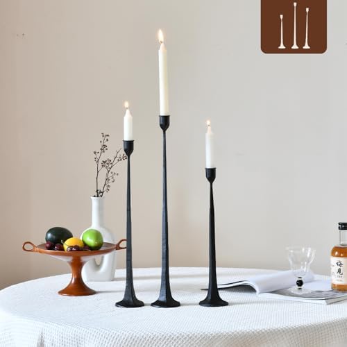 Iron Black Candlestick Holders, Set of 3 Candle Stick Holders,Fits 3/4 inch Thick Candle&Led Candles, Vintage Modern Decorative Centerpiece for Dining Table Centerpiece, Wedding, Party Decor by WOLAOJA