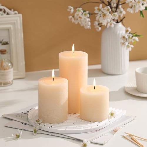 3x4 Inch Ivory Pillar Candles Set of 3 - Hand-Poured Unscented Candles, Long Clean Burning, Large Big Candle, Smokeless Dripless Candle for Dinner Table, Wedding, Home, Bathroom, Rustic Decor - Image 3
