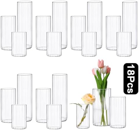 PHOSPHOR 18 Pcs Cylinder Glass Candle Holder 6'', 8'', 10'', Hurricane Candle Holder for Pillar Candle Tall Glass Cylinder Centerpieces Vases Floral Room Decor - Image 2
