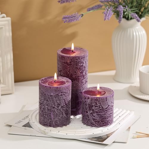 3x4 Inch Purple Pillar Candles Set of 3 - Hand-Poured Unscented Candles, Long Clean Burning, Smokeless Dripless Candle for Dinner Table, Wedding, Home, Bathroom, Advent Decor - Image 3