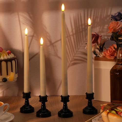 Rossesay 12 Pcs LED Taper Candles Holders, Black Holder & Ivory Candles - Image 2