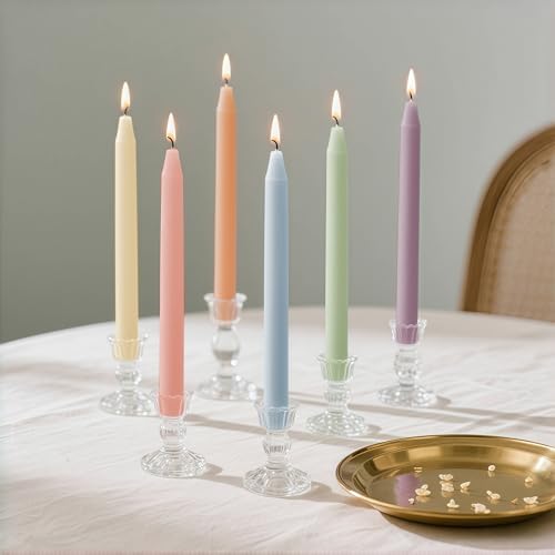 6Pcs Pastel Taper Candles,10 Inch Pastel Candle Sticks, Dripless Unscented Colored Candlesticks,Colorful Candle Set for Birthday,Wedding,Garden Party Decor,Home Dining Table,Elegant French by Unknown