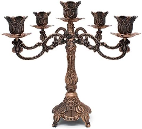 Metal Candelabra 5-Candle 10.1 Inch Tall Candle Holder Stick for Home Wedding Event and Party Festival,Red Bronze by Dorlotou