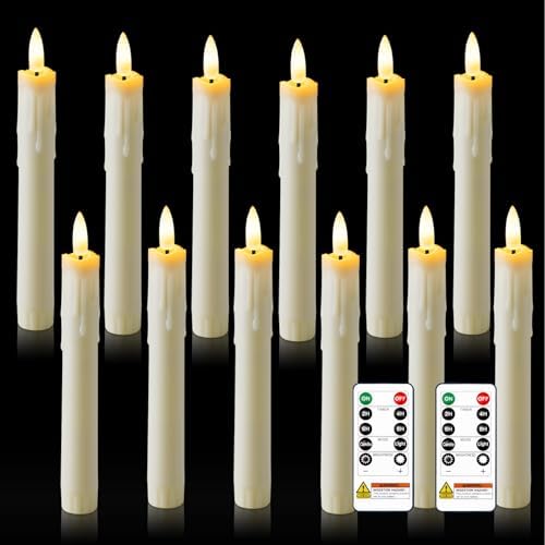 Homemory 7 Inches Flameless Taper Candles with Remote Timer, Short Led Candlesticks with 3D Flickering Light, Battery Operated Candles with Lifelike Flame for Wedding Home Xmas Decor, Ivory, 12 Pcs by Homemory
