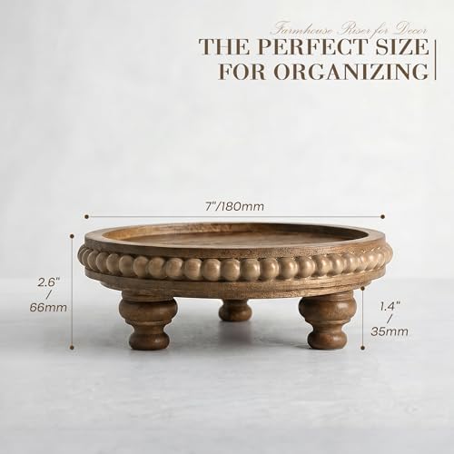 EOSAHR Beaded Wood Riser, Farmhouse Pedestal Stand for Home Decor, Brown - Image 2