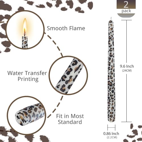 NJAO HOO Candlesticks 10 in Straight Taper Candles Hand Printing Leopard Candlesticks Tall Tapered Candle Sticks for Home Garden Decor Simple Modern, 2Pcs - Image 2