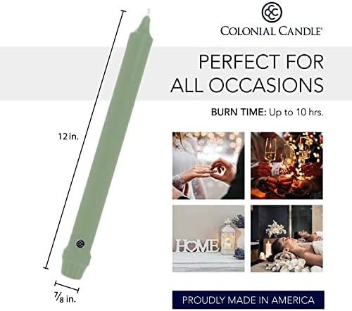 Colonial Candle Unscented Taper Candle, Classic Collection, Colonial Classic Green, 12 In, Pack of 12 - Up to 10 Hours Burn - Image 3