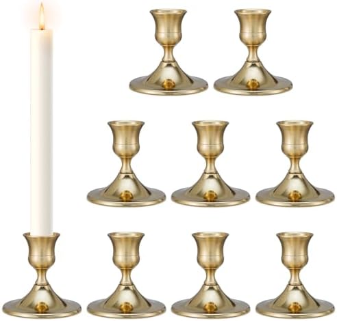 Taper Candle Stick Holder, 9PCS Brass Gold Candle Holders for Candlesticks, Vintage Metal Candlestick Holders for Dinner Room Table Centerpiece or Mantel Wedding Party Decor by DECKALY